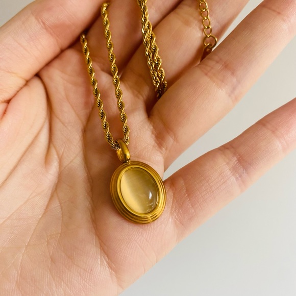 Vermeil Moonstone Necklace pendant necklace stainless steel - Picture 6 of 9